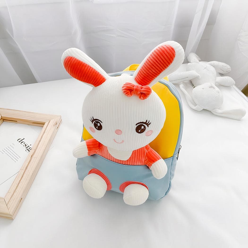 Sac à dos d'école en peluche de lapin pour enfants - bleu