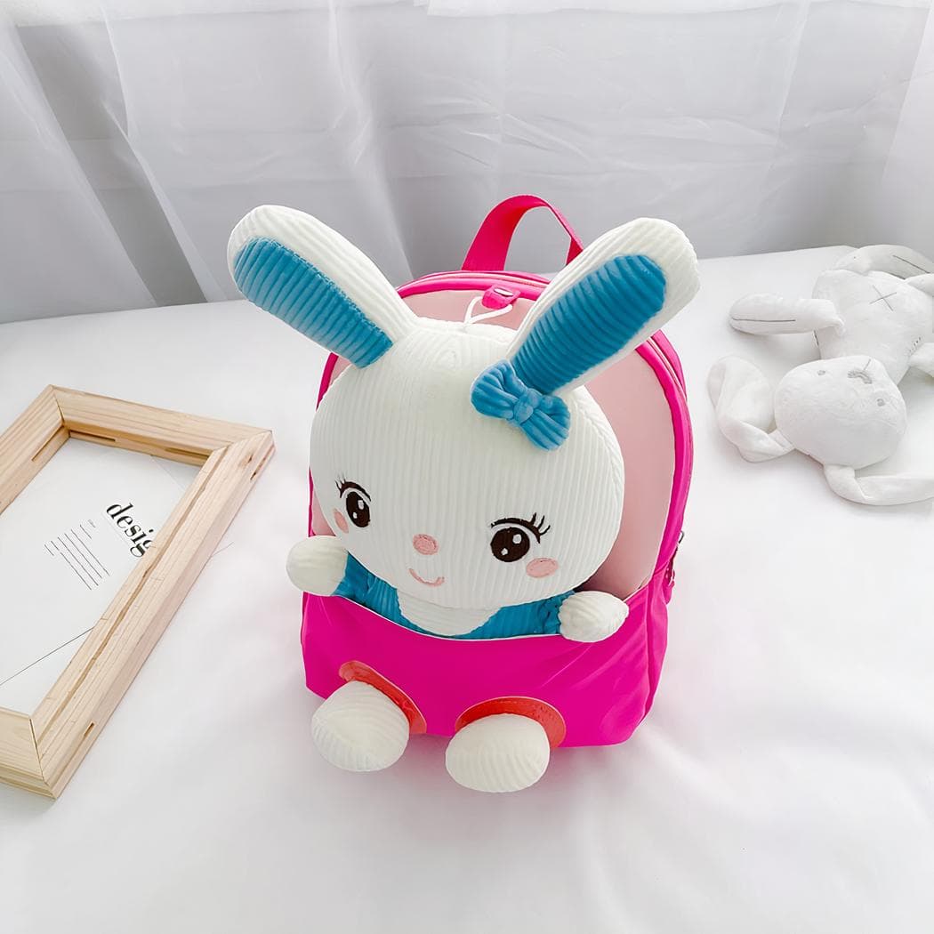 Sac à dos d'école en peluche de lapin pour enfants - rose-fonce