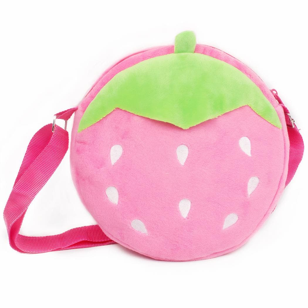 Sac à dos fraise en peluche pour enfants - rose