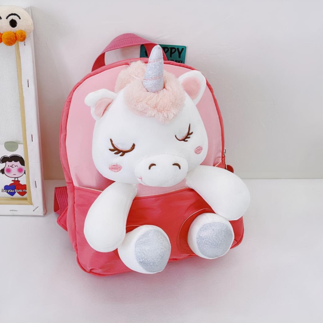 Sac à dos licorne en peluche pour enfants - rouge