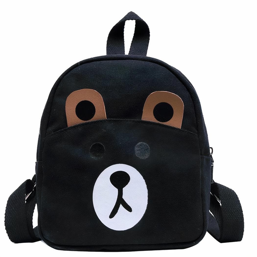 Sac à dos d'école avec tête d'ourson pour enfants - noir
