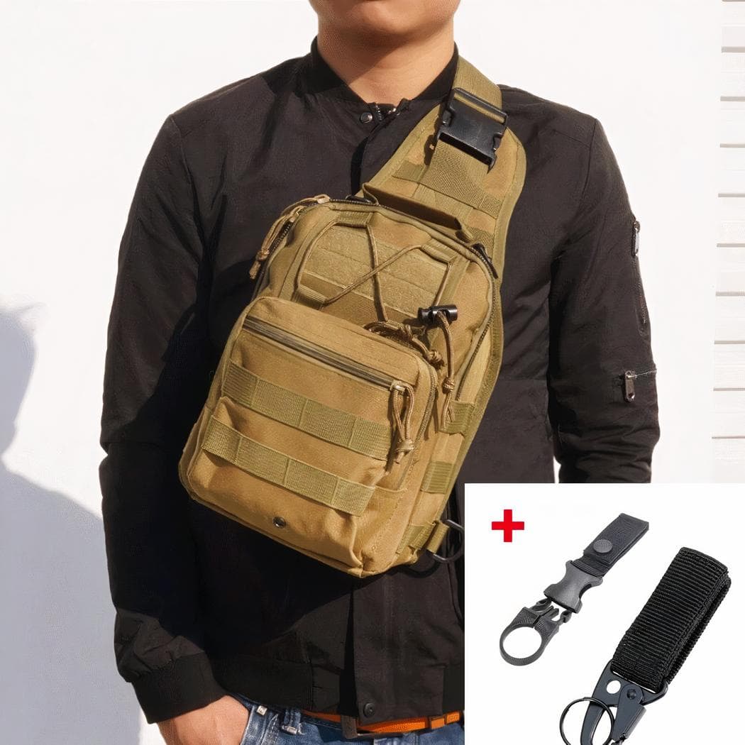 Sac à dos sacoche militaire souple en bandoulière - marron,avec-sangle