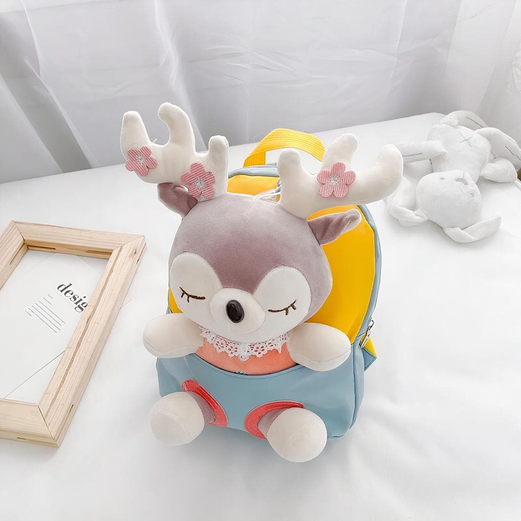 Sac à dos d'école en peluche pour enfant - bleu