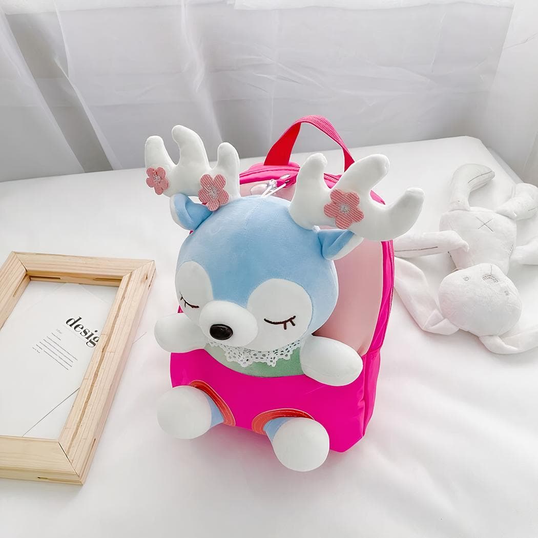 Sac à dos d'école en peluche pour enfant - rose-fonce