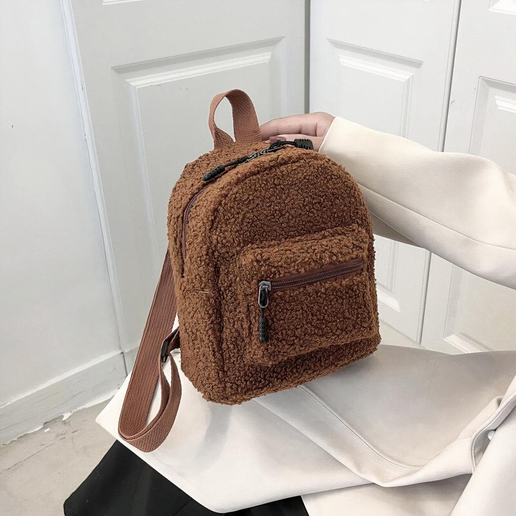 Petit sac à dos en tissu doux avec bretelles réglables - marron