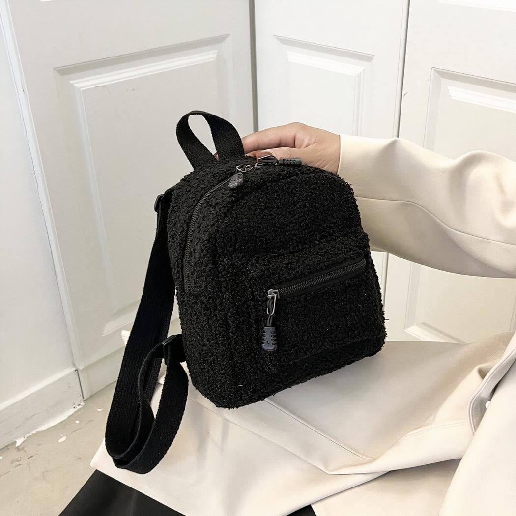 Petit sac à dos en tissu doux avec bretelles réglables - noir