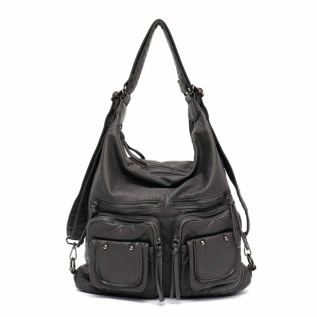 Sac à dos à bandoulière en similicuir - gris