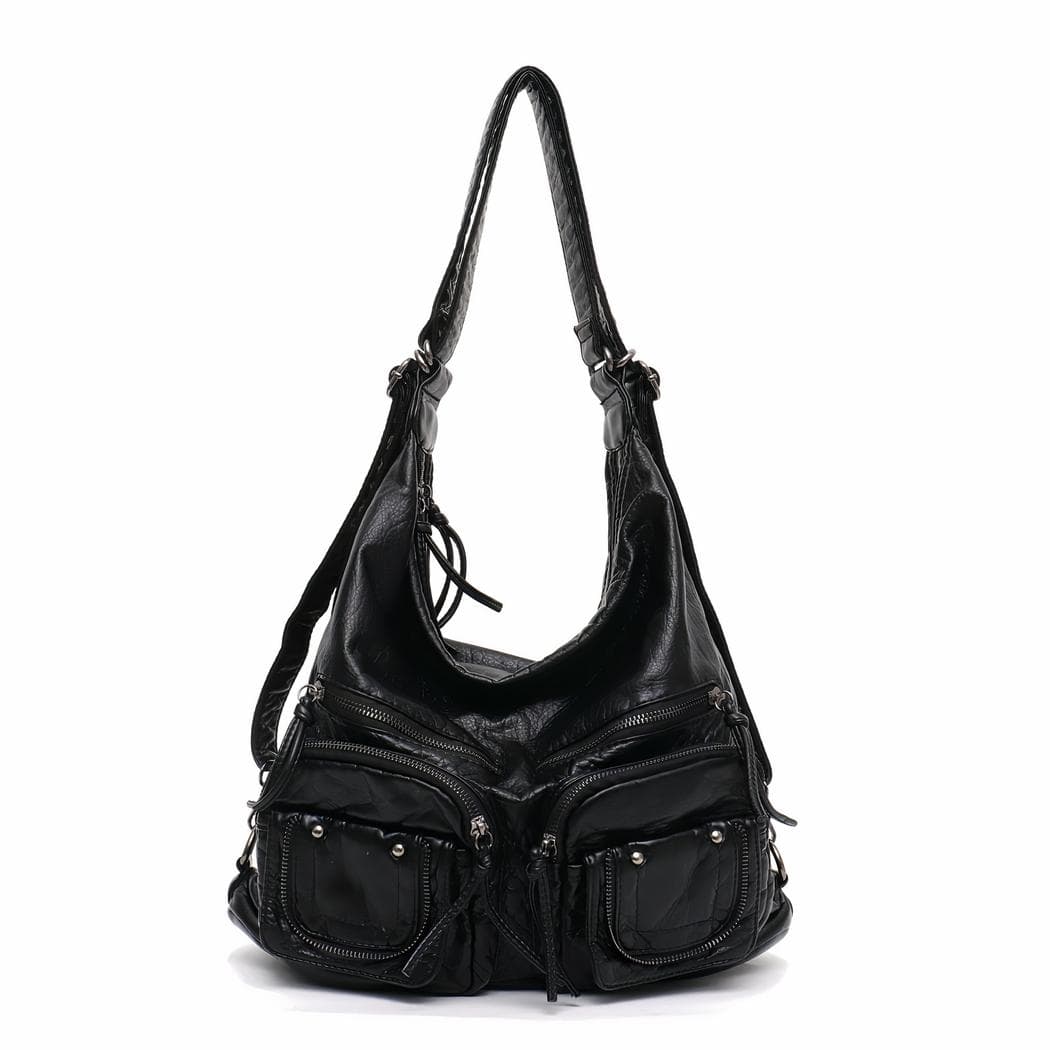 Sac à dos à bandoulière en similicuir - noir