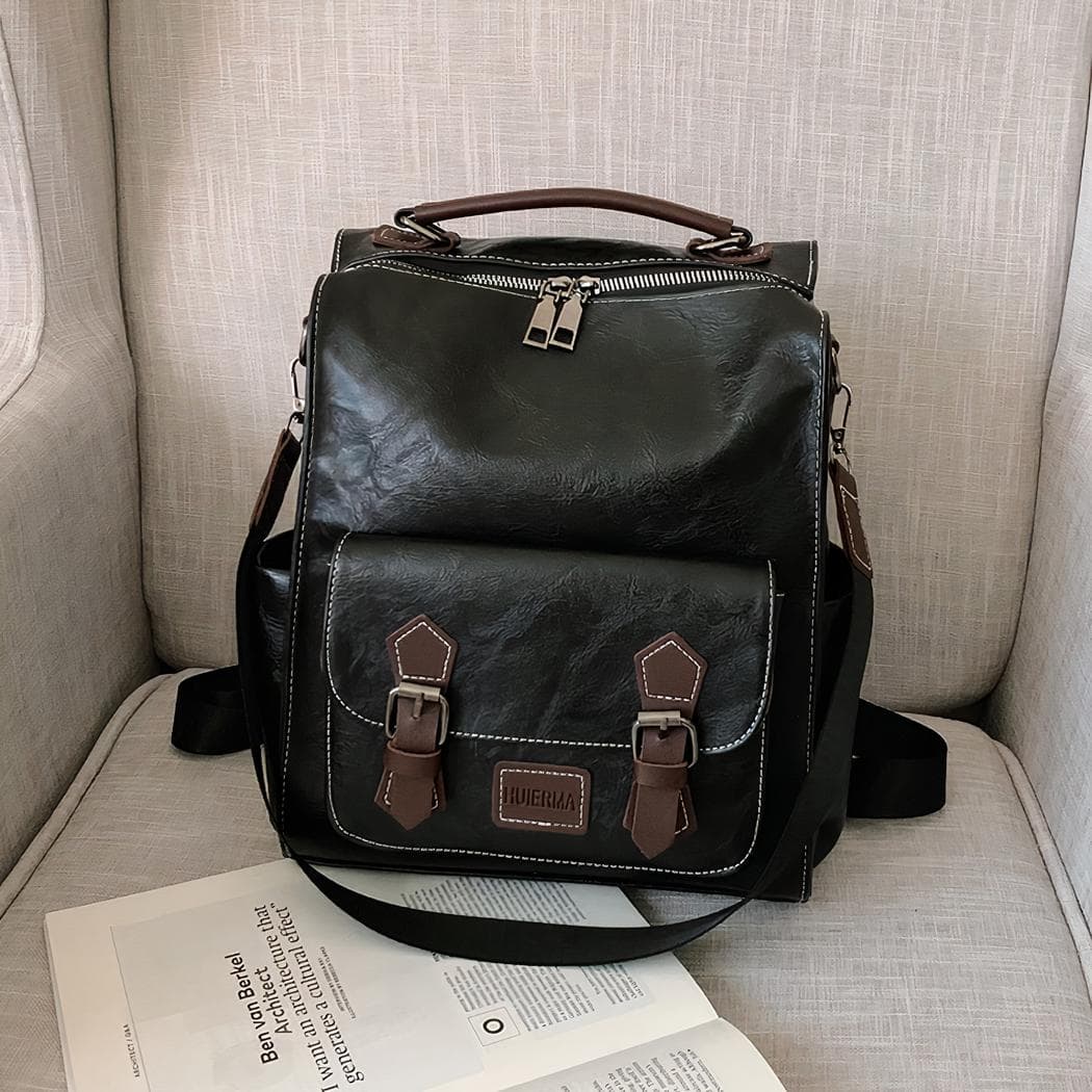 Sac à dos vintage en similicuir - noir