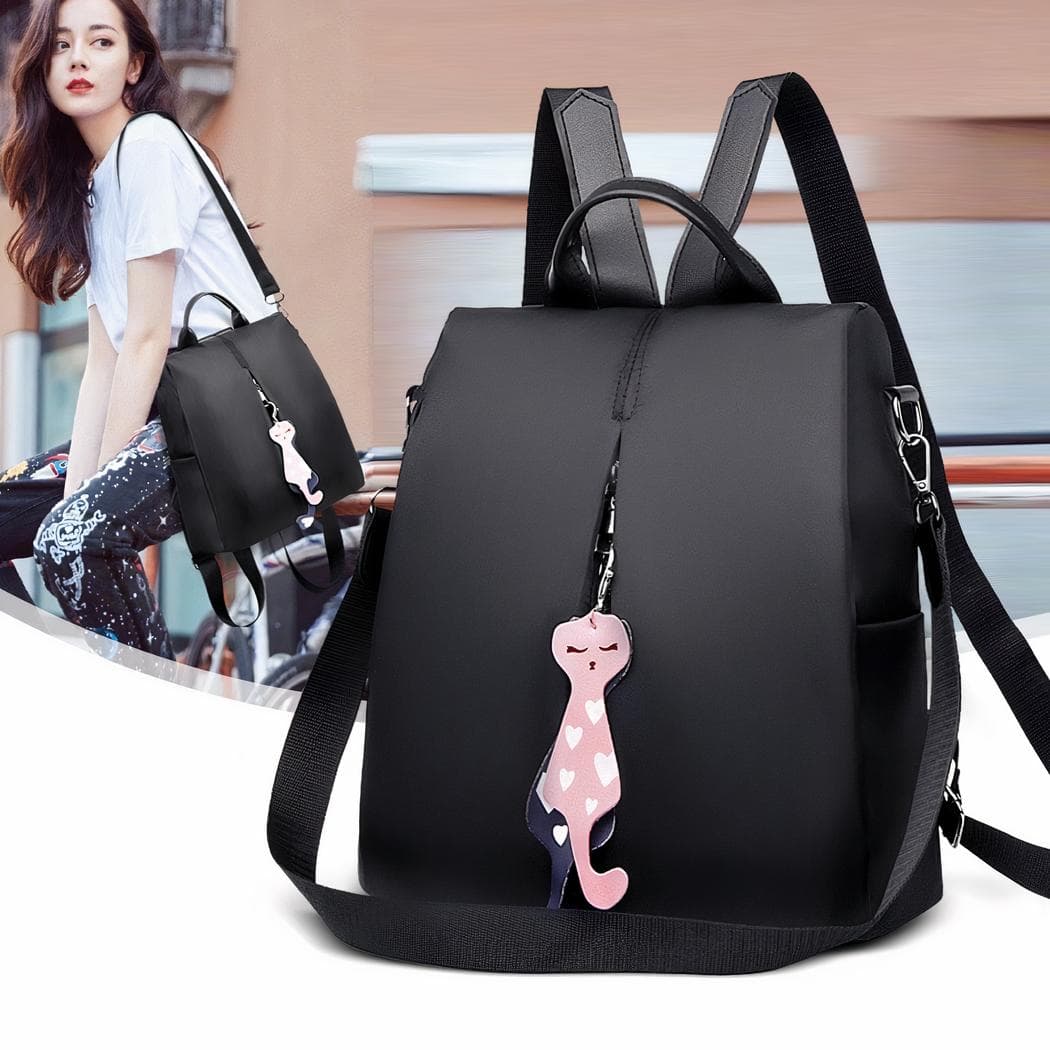 Sac à dos Oxford avec pendentif pour femme - noir