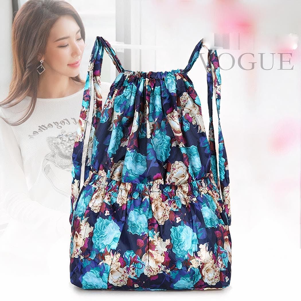Sac à dos vintage à cordon de serrage grande capacité - bleu
