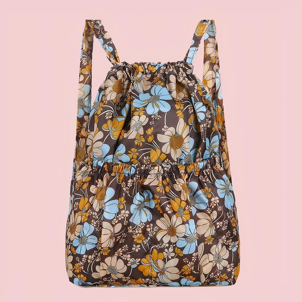 Sac à dos vintage à cordon de serrage grande capacité - marron