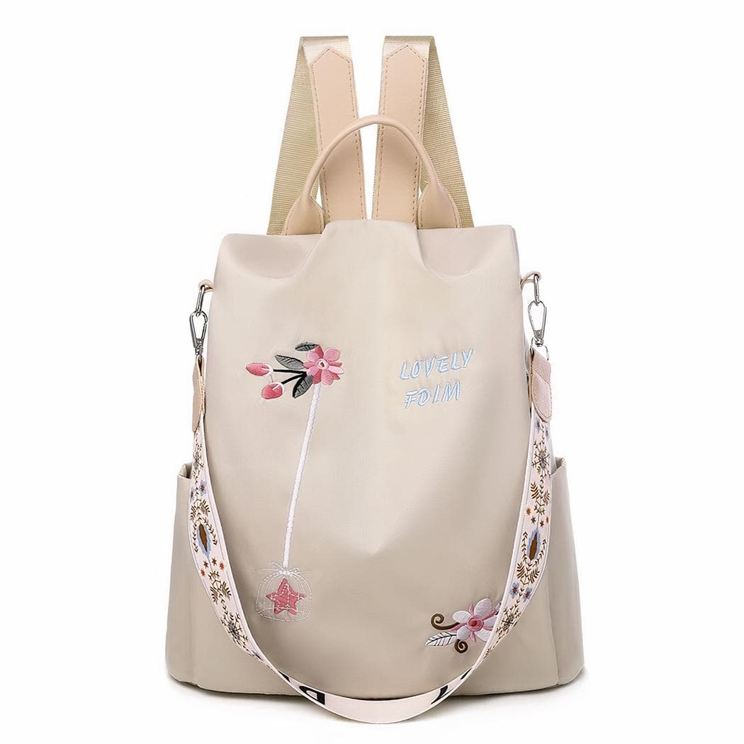 Sac à dos brodé fleurs pour femme - beige