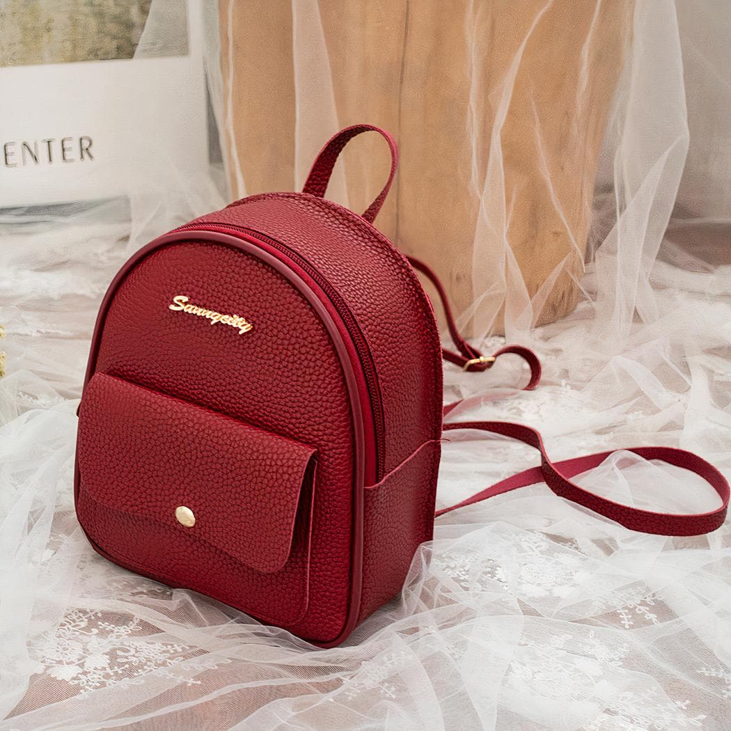 Mini sac à dos en cuir polyester de couleur unie - rouge
