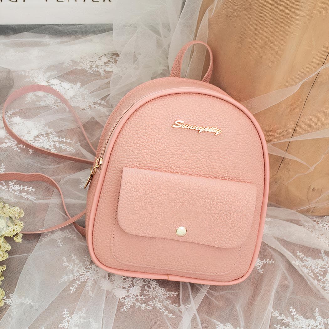 Mini sac à dos en cuir polyester de couleur unie - rose