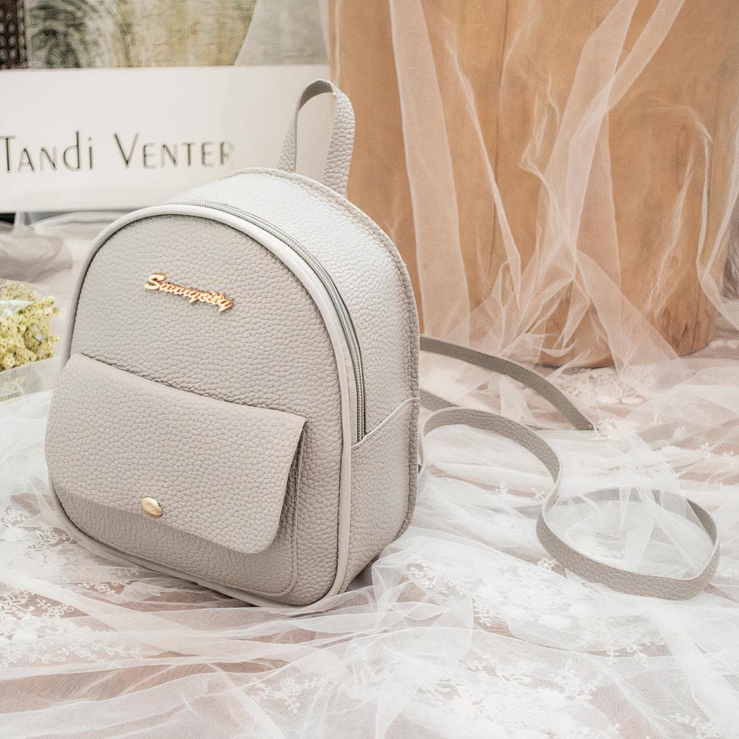 Mini sac à dos en cuir polyester de couleur unie - gris