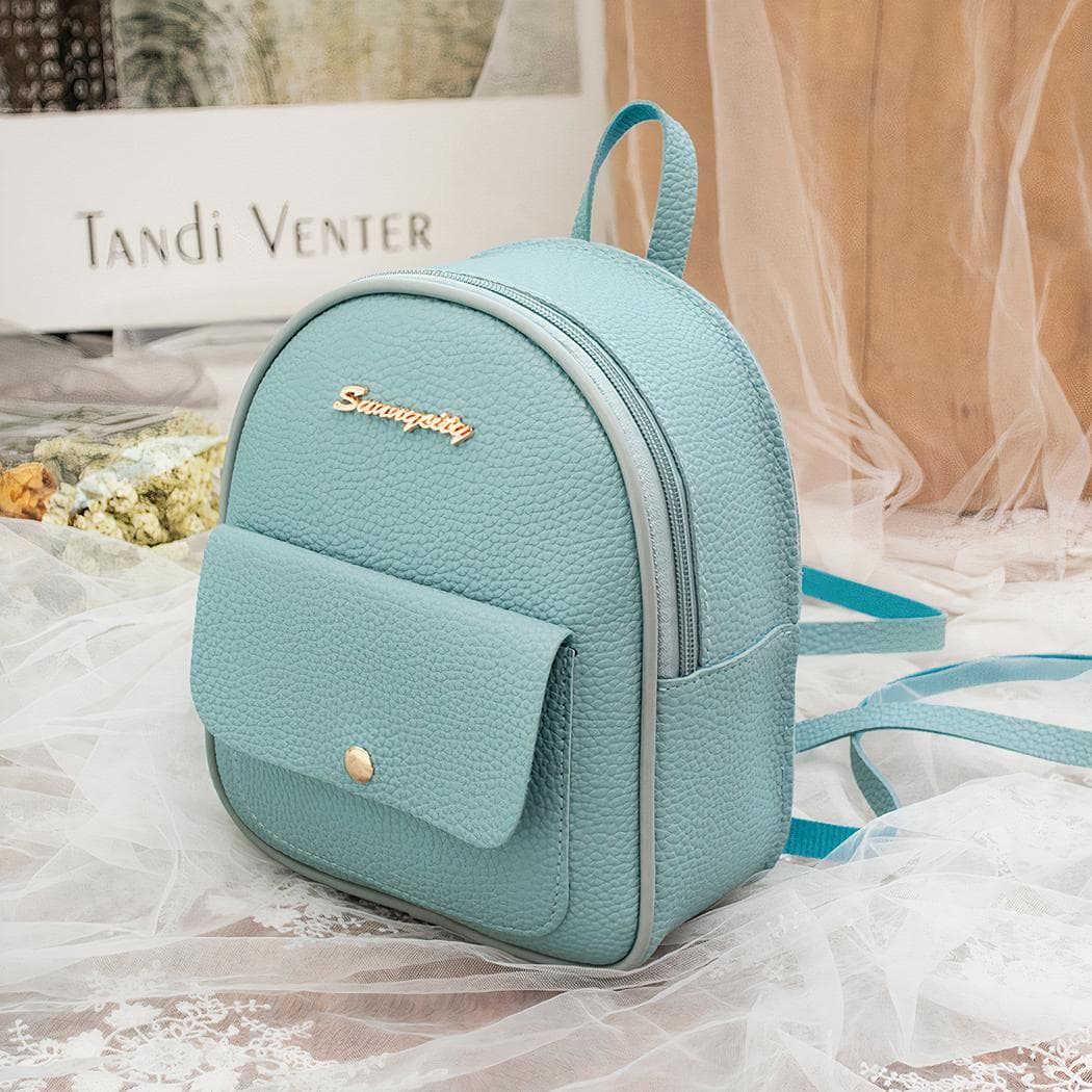 Mini sac à dos en cuir polyester de couleur unie - bleu