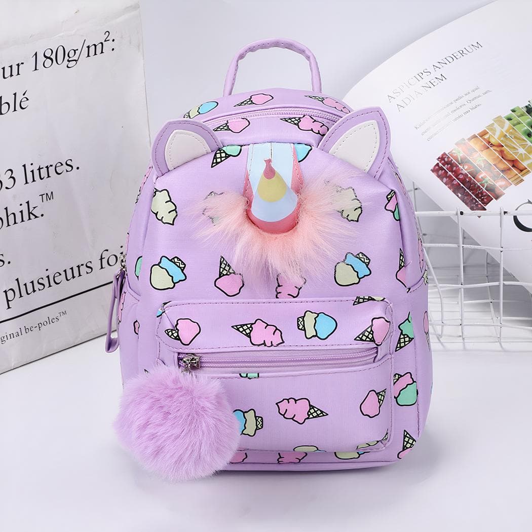 Sac à dos avec des détails de licornes et glaces - violet