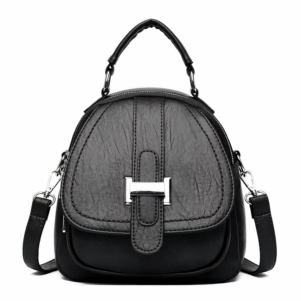 Mini sac à dos en cuir multipoche pour femme - noir