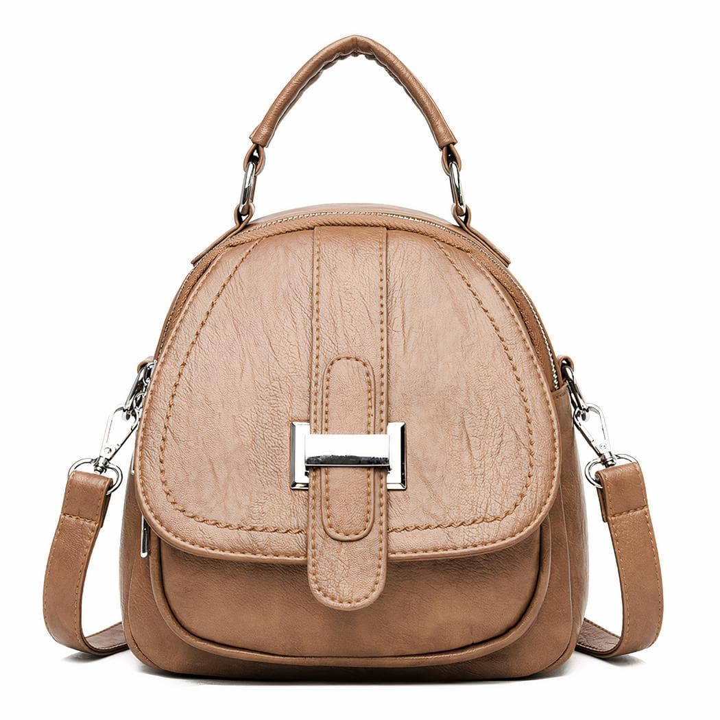 Mini sac à dos en cuir multipoche pour femme - beige