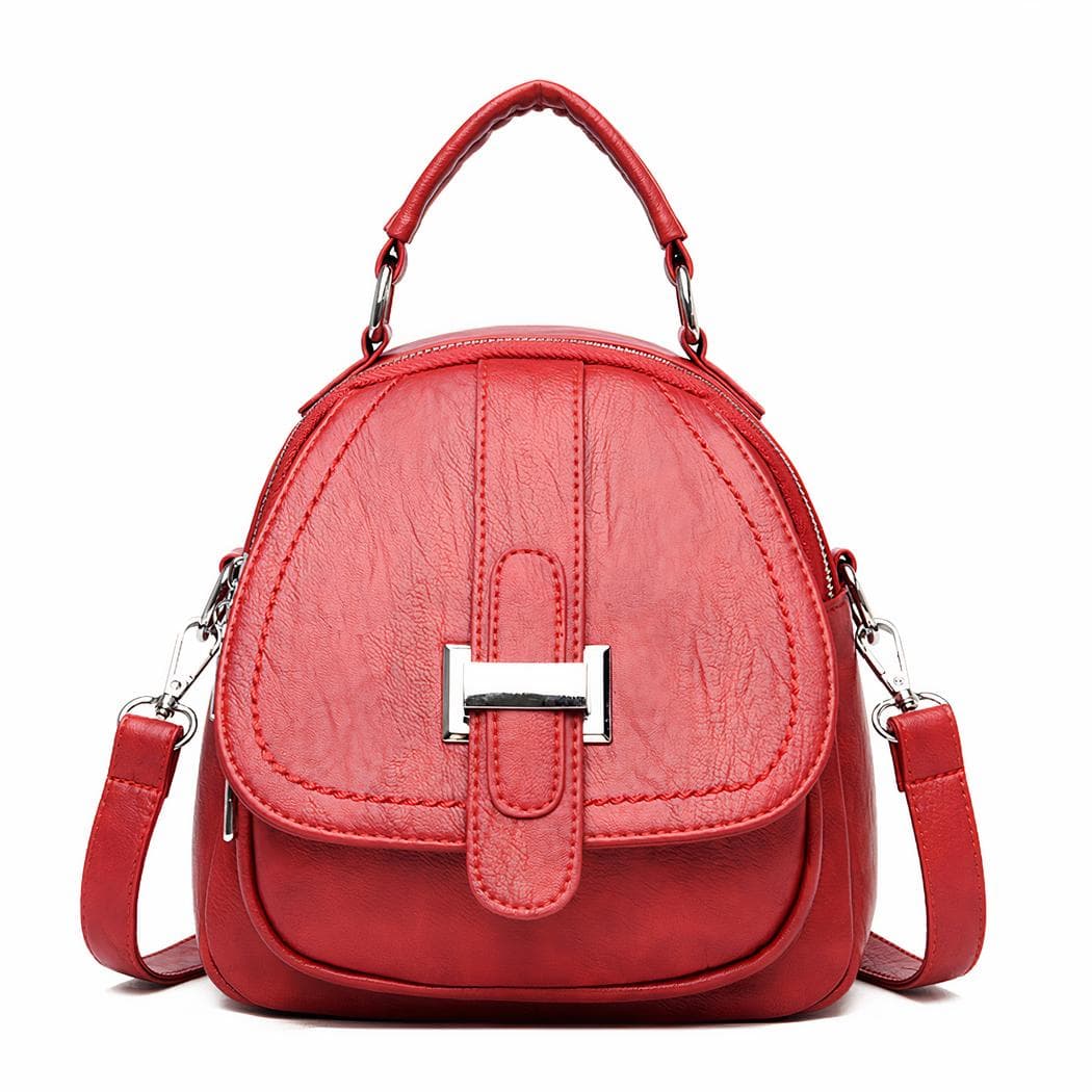 Mini sac à dos en cuir multipoche pour femme - rouge
