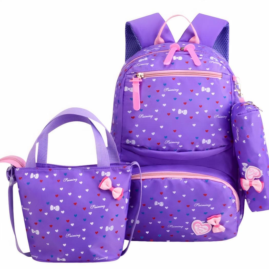 Sac à dos avec motifs de nœuds et accessoires assortis - violet
