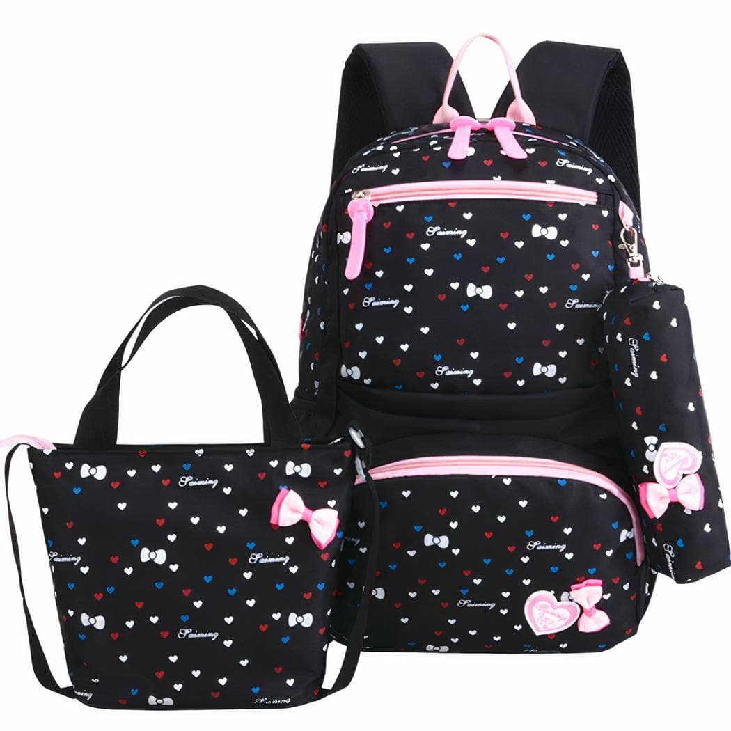 Sac à dos avec motifs de nœuds et accessoires assortis - noir