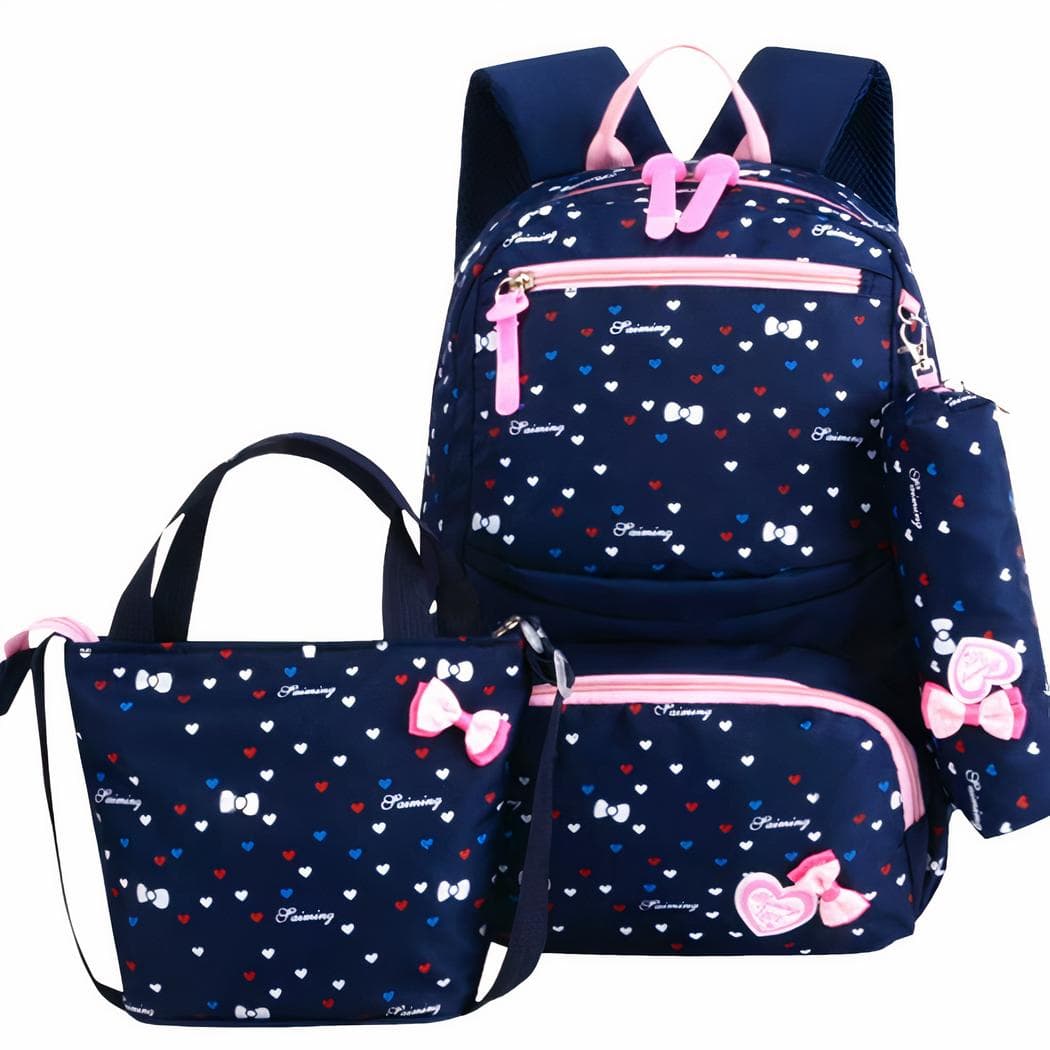 Sac à dos avec motifs de nœuds et accessoires assortis - bleu