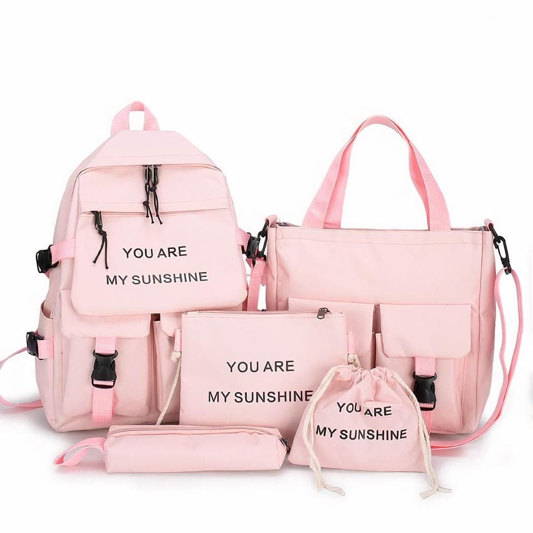Ensemble de sac à dos en toile pour adolescentes et femmes - rose