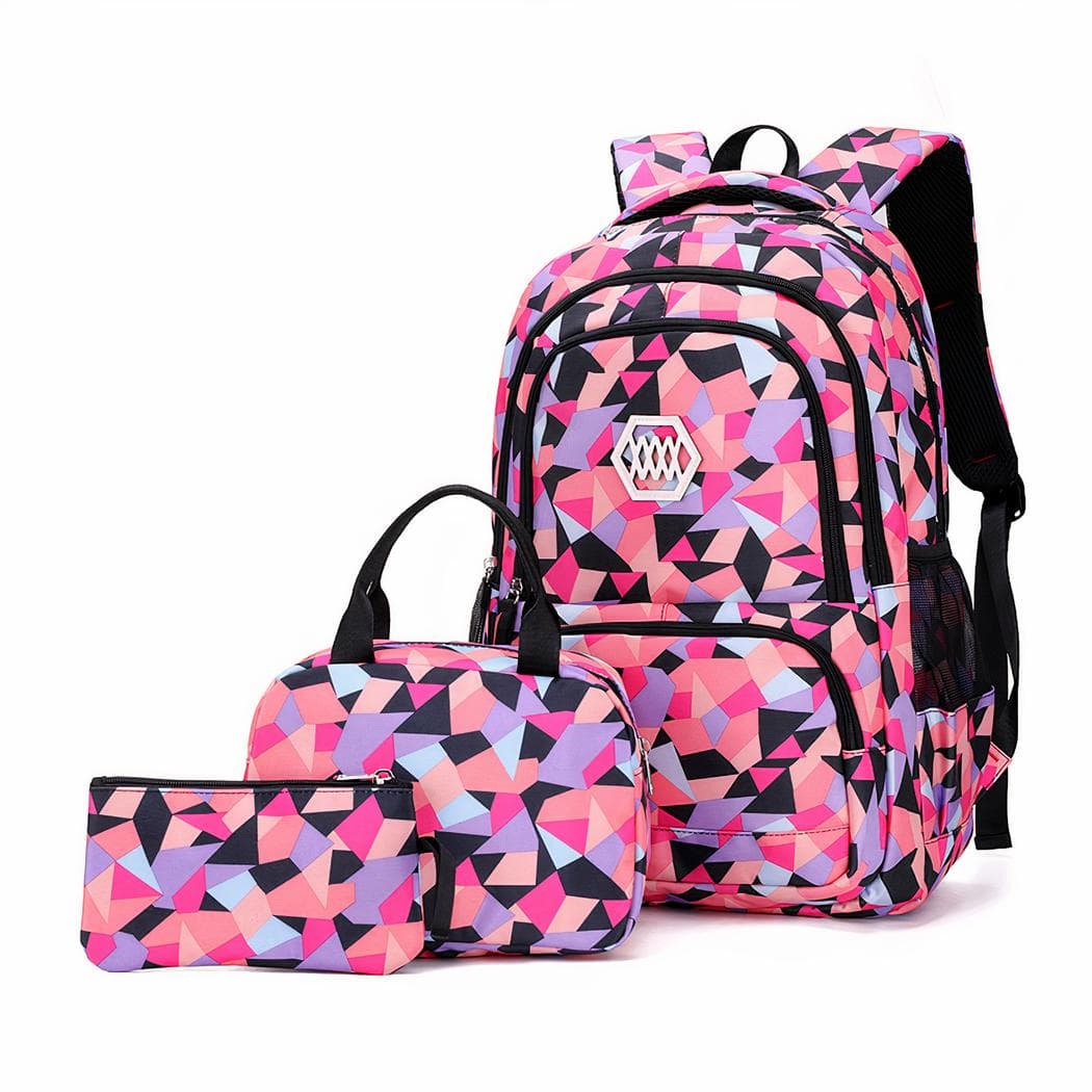 Sac à dos motif géométrique 3D pour adolescente - noir,s