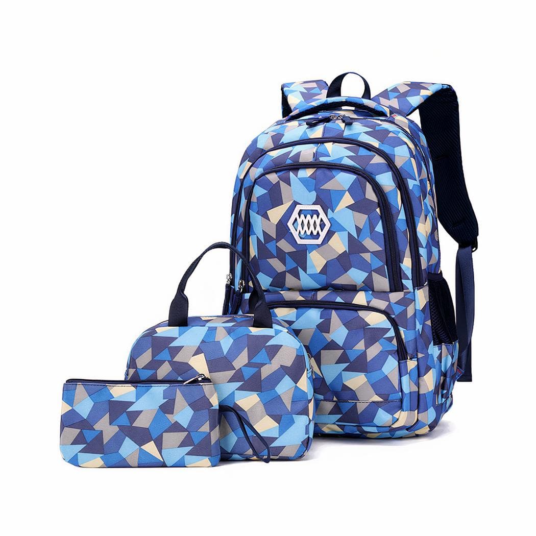 Sac à dos motif géométrique 3D pour adolescente - bleu,l