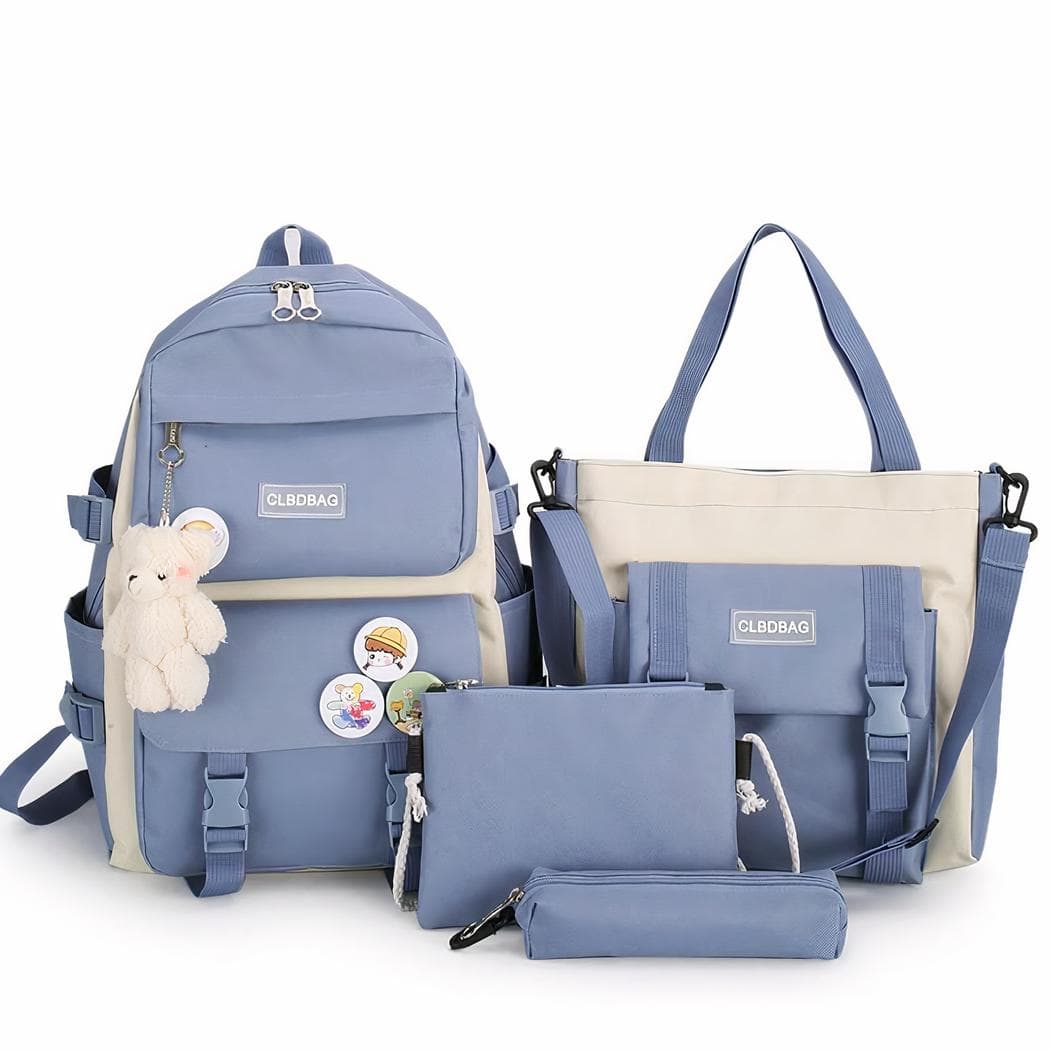 Ensemble de sacs à dos avec pendentif peluche ours - bleu