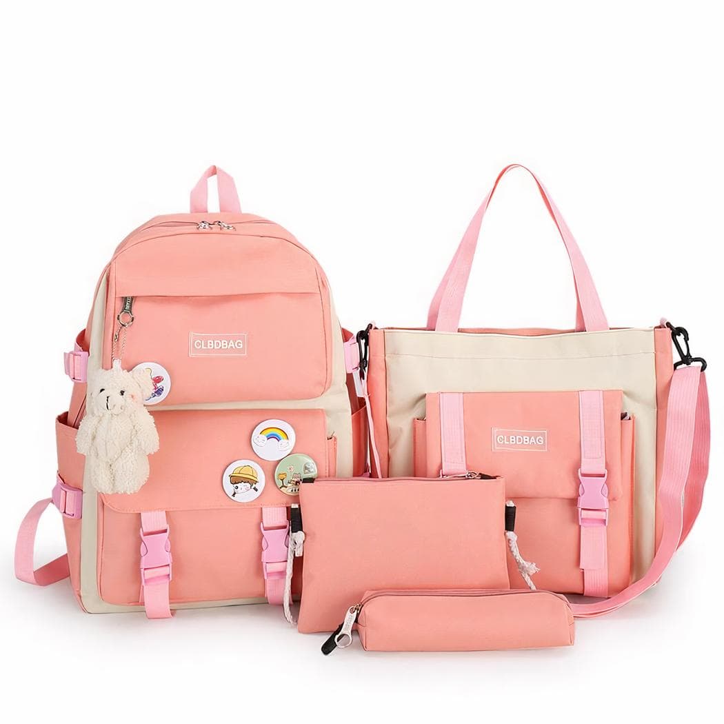 Ensemble de sacs à dos avec pendentif peluche ours - rose