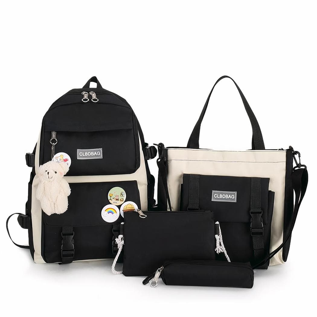 Ensemble de sacs à dos avec pendentif peluche ours - noir