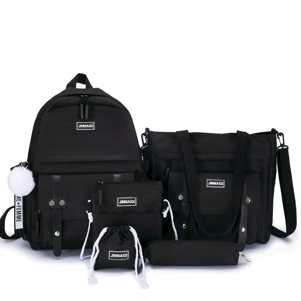 Ensemble de sacs à dos avec pendentif pompon - noir