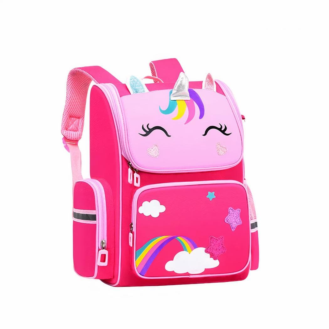 Sac à dos d'école aux motifs de licorne et arc-en-ciel - rouge,s