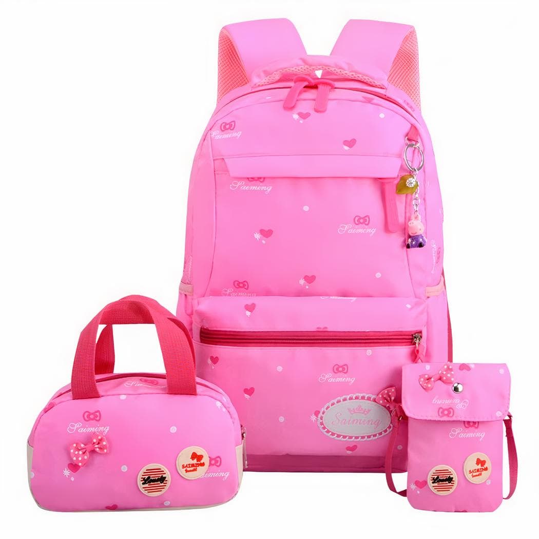 Sac à dos noir et rose avec deux petits sacs assortis - rose