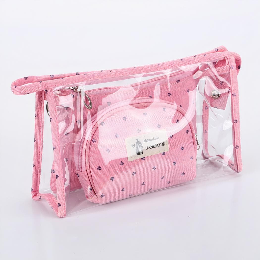 Ensemble de 3 trousses de maquillage pour femme - rose