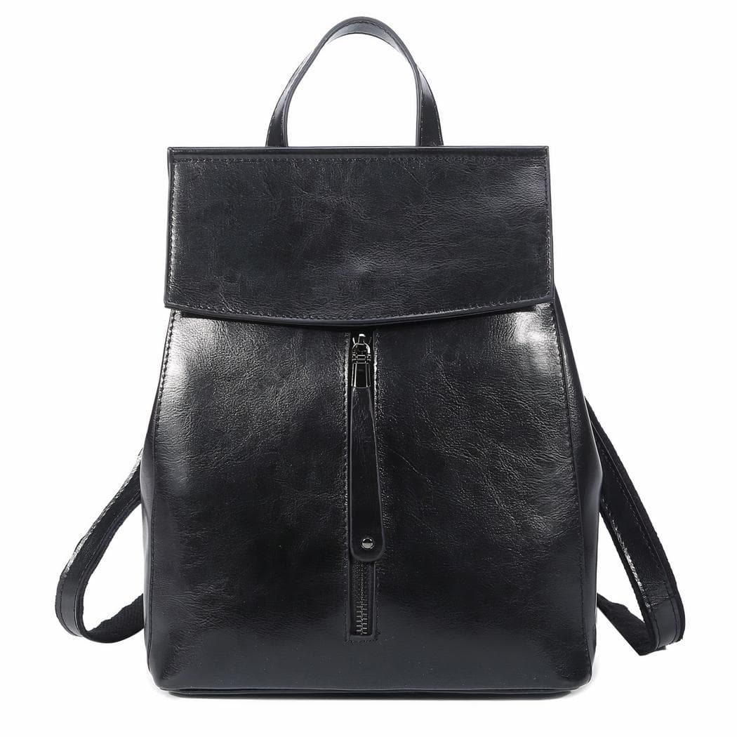 Sac à dos en cuir style vintage pour femme - noir
