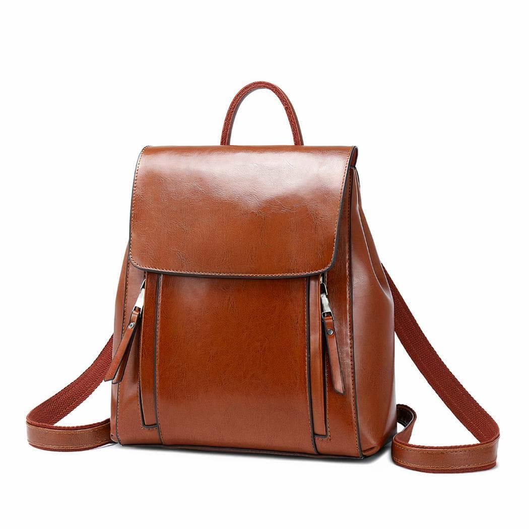 Sac à dos à bandoulière en cuir véritable pour femme - orange