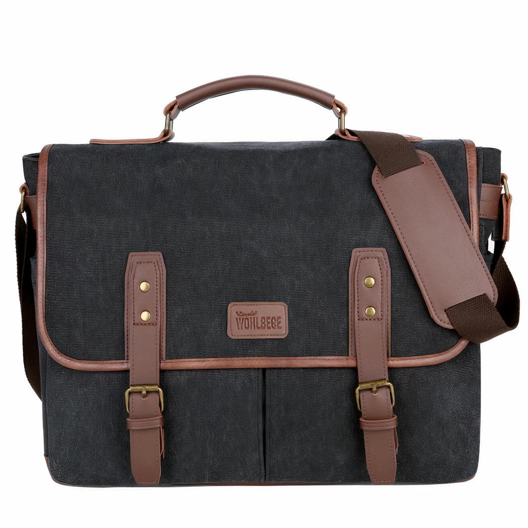 Sac à bandoulière style vintage 14 pouces pour ordinateur - noir
