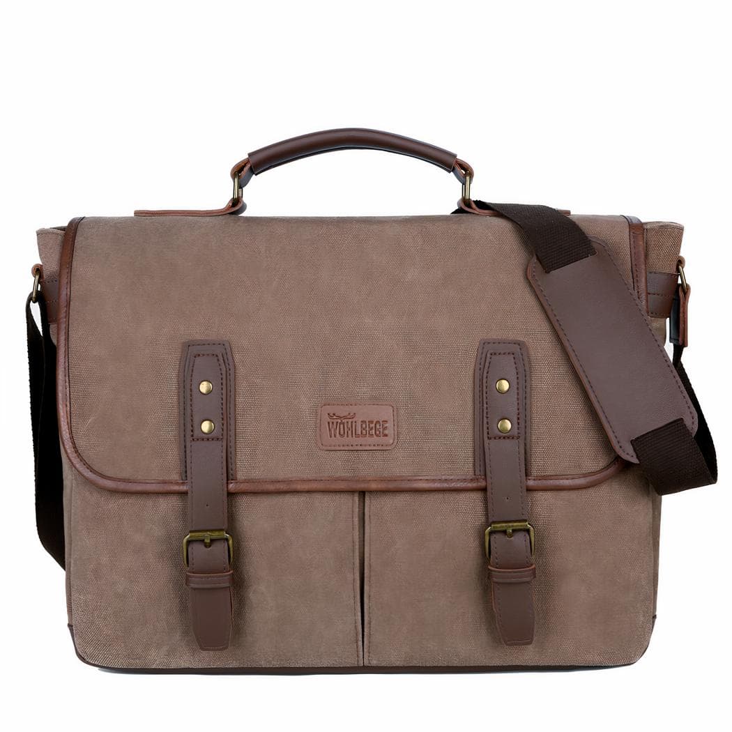 Sac à bandoulière style vintage 14 pouces pour ordinateur - beige