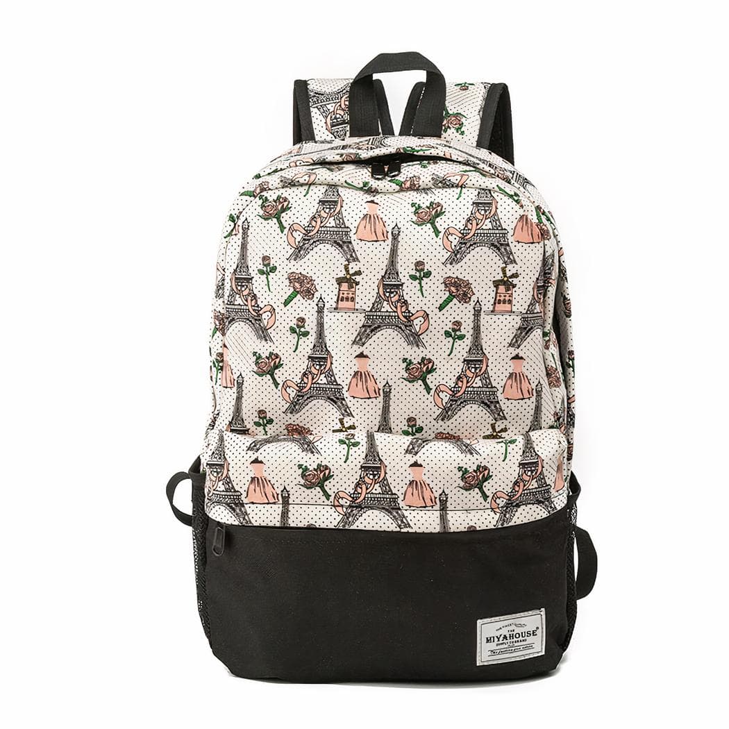 Sac à dos d'école avec joli motif pour filles - beige