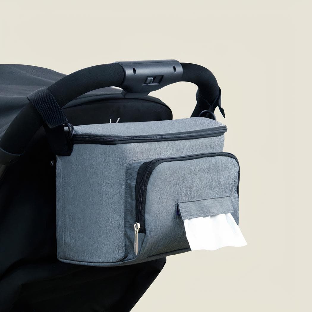 Sac à langer de poussette avec poche de distribution de lingette - gris