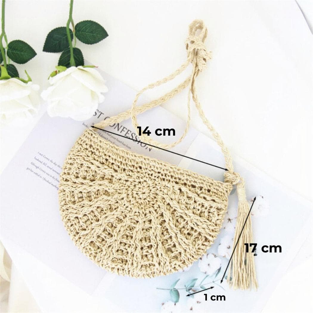 Sac besace en paille tressée - beige