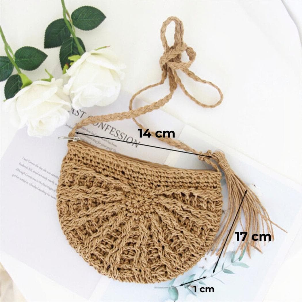 Sac besace en paille tressée - marron