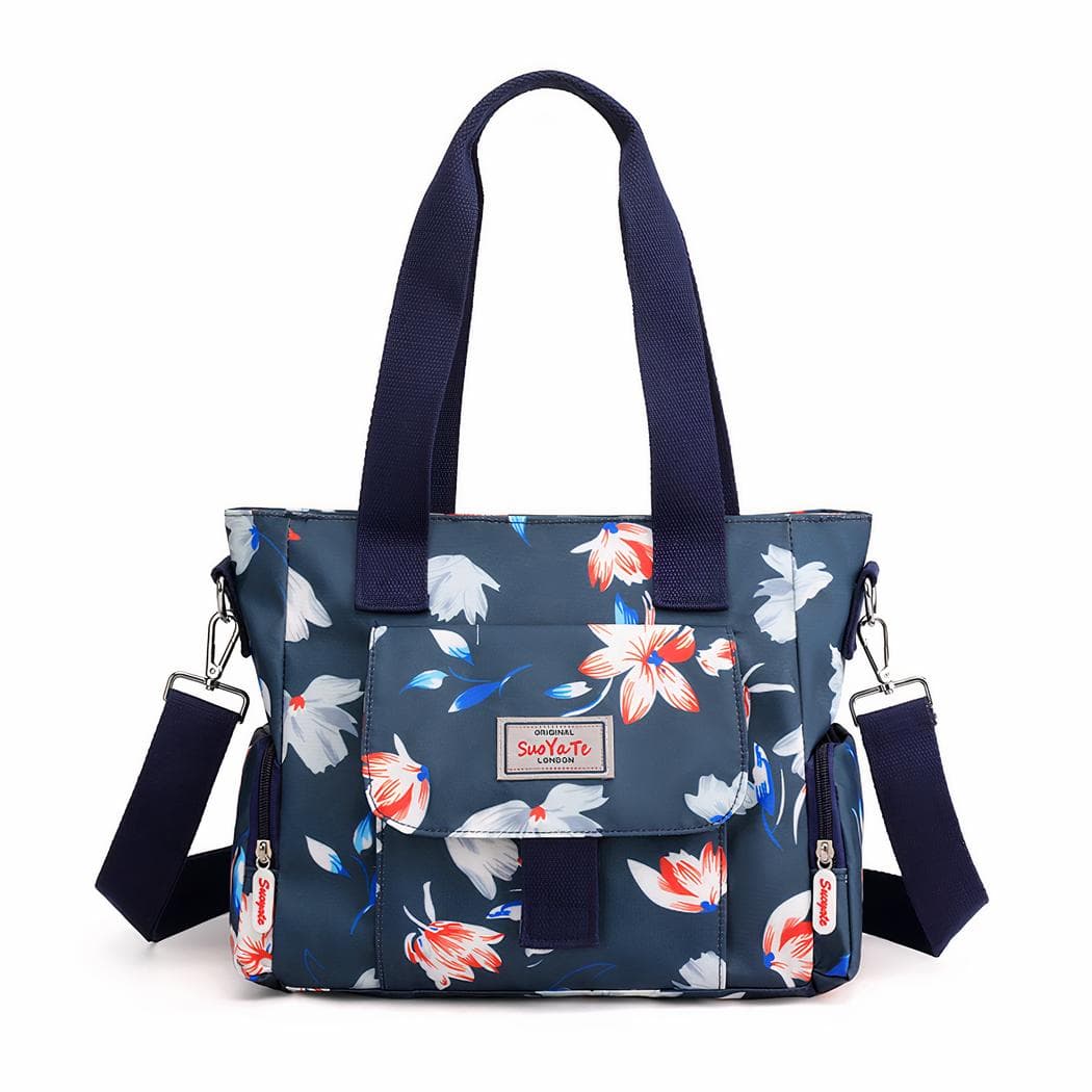 Sac à main à motif floral pour femme - bleu-fonce