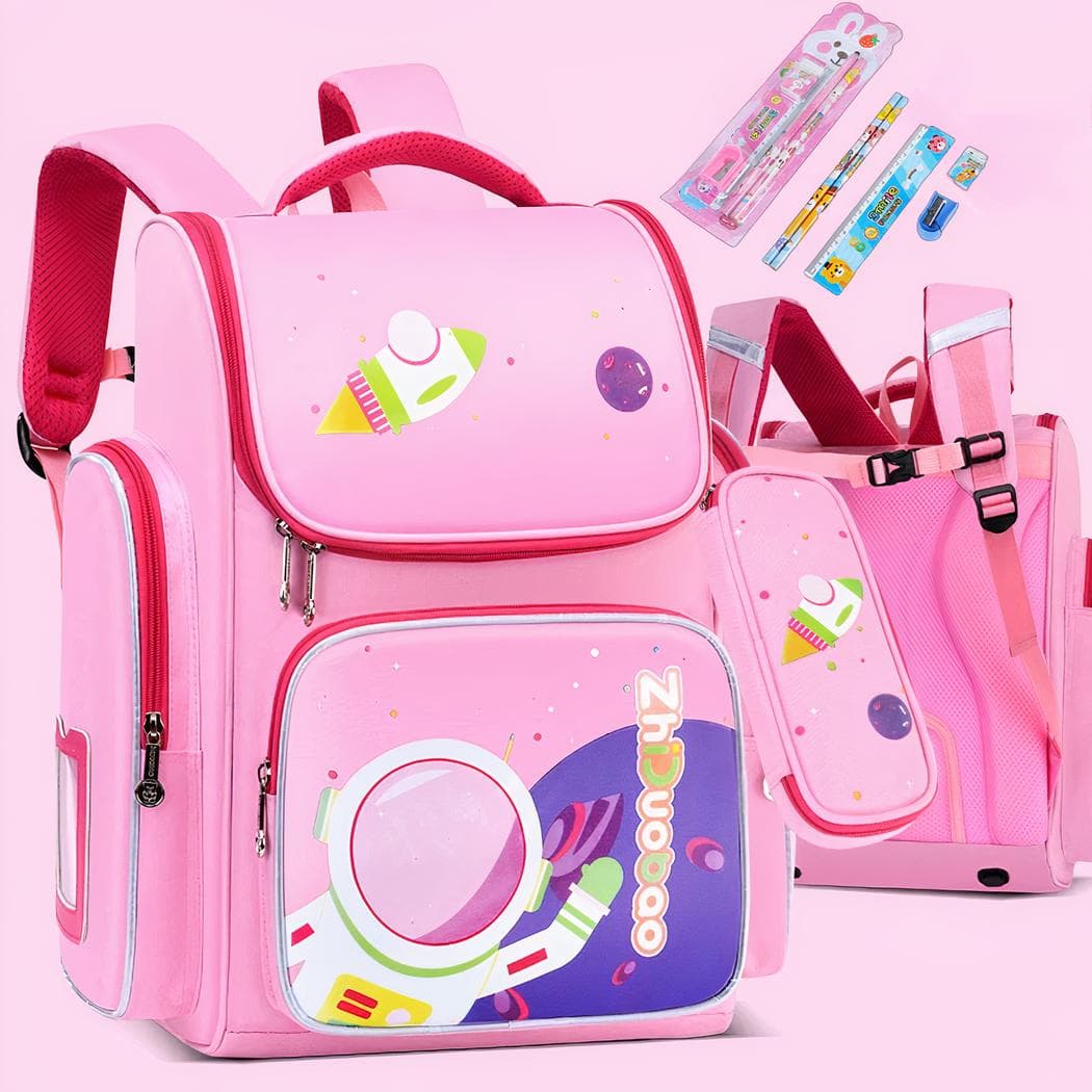 Sac à dos d'école imperméable motif d'astronaute - rose-fonce,l