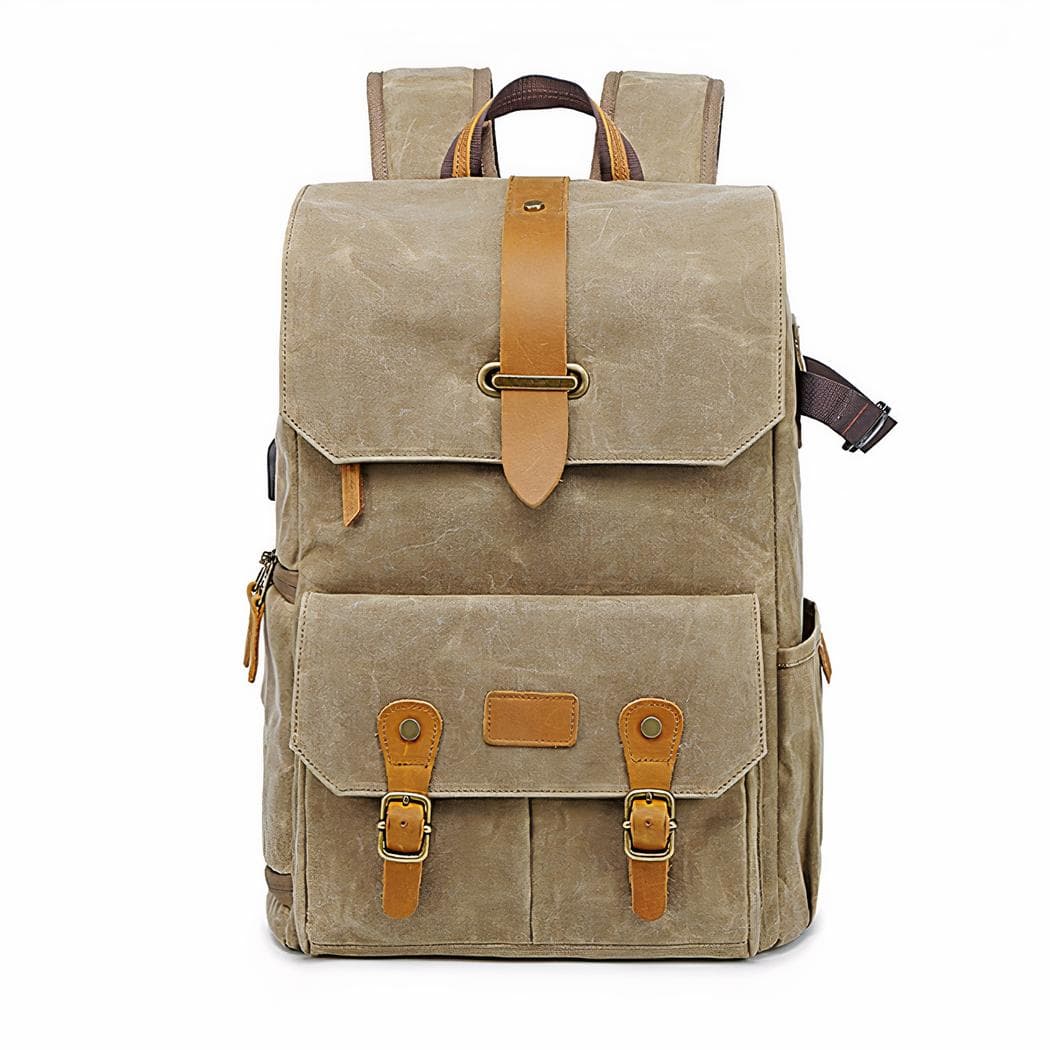Grand sac pour appareil photo avec port USB - marron