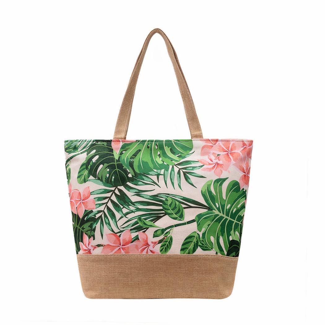 Sac de plage à fleurs porté épaule - rose